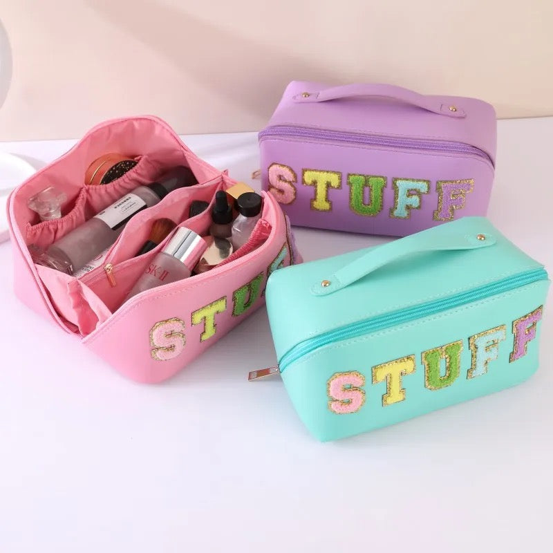STUFF Foldable Vegan Leather Cosmetic Bag with Dividers