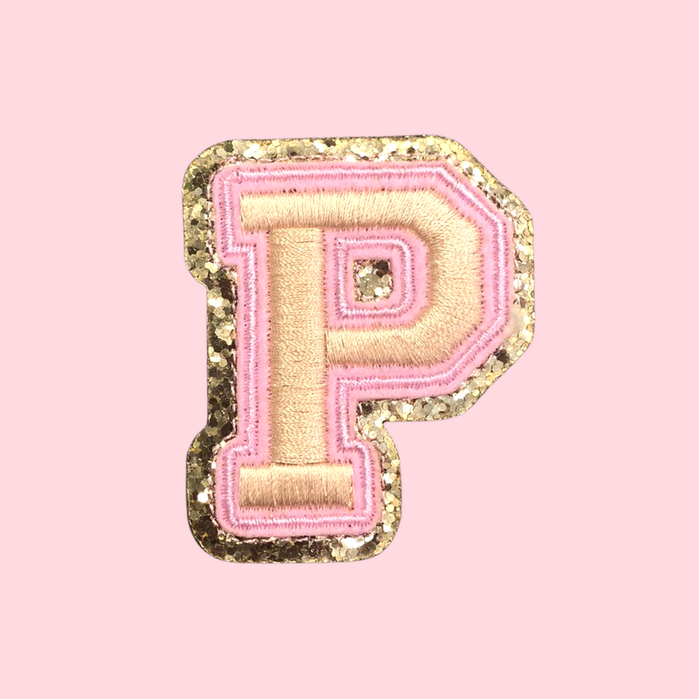 Mini Gold, Pink, Beige Varsity Letter Patch - Iron On and Sticker