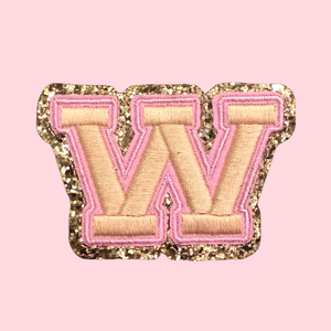 Mini Gold, Pink, Beige Varsity Letter Patch - Iron On and Sticker