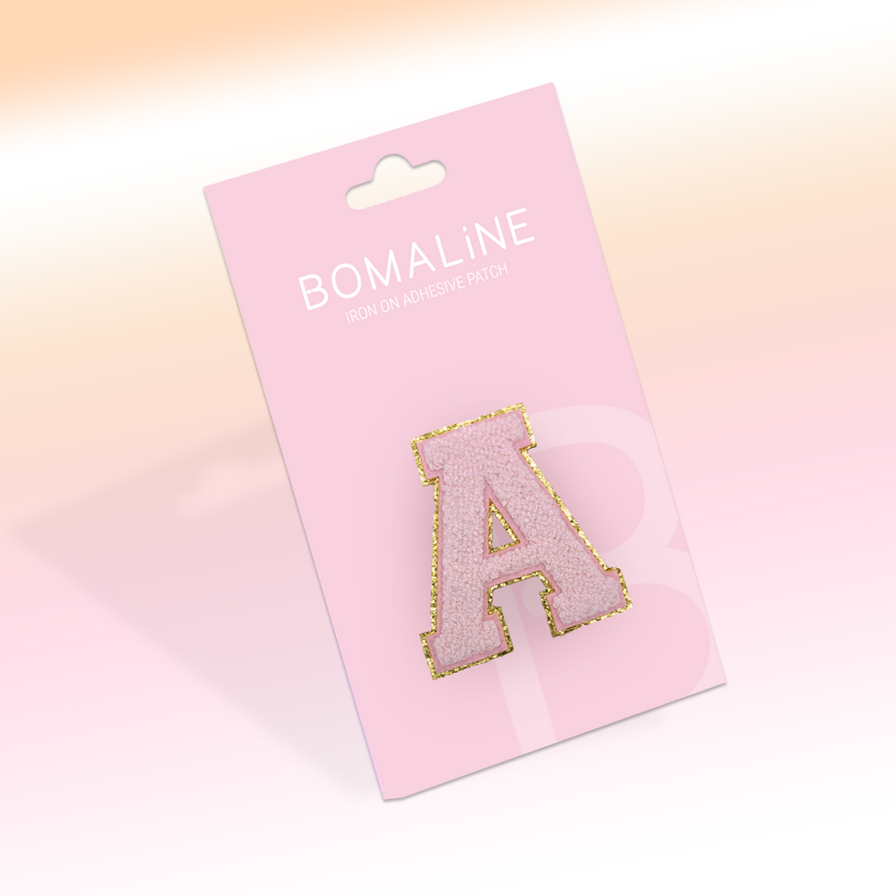 Gold Glitters & Pink Chenille Varsity Initial Patches, 3M Adhesive Sticker Iron On, 2.5 Height (Mickey)